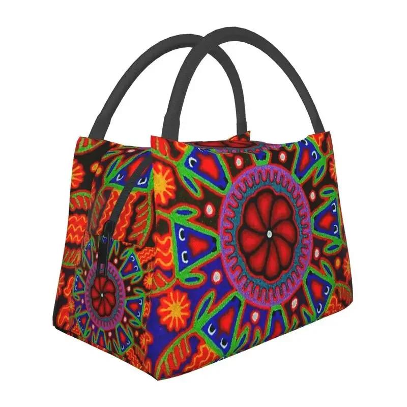 Huichol Traditional Native Thermal Insulated Lunch Bag Women Shamanic Ceremony Folk Art Portable Lunch Tote Meal Food Box