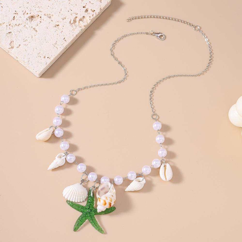 European and American Jewelry Pearl Conch Starfish Necklace Fresh and Simple Beach Collarbone Chain Jewelry
