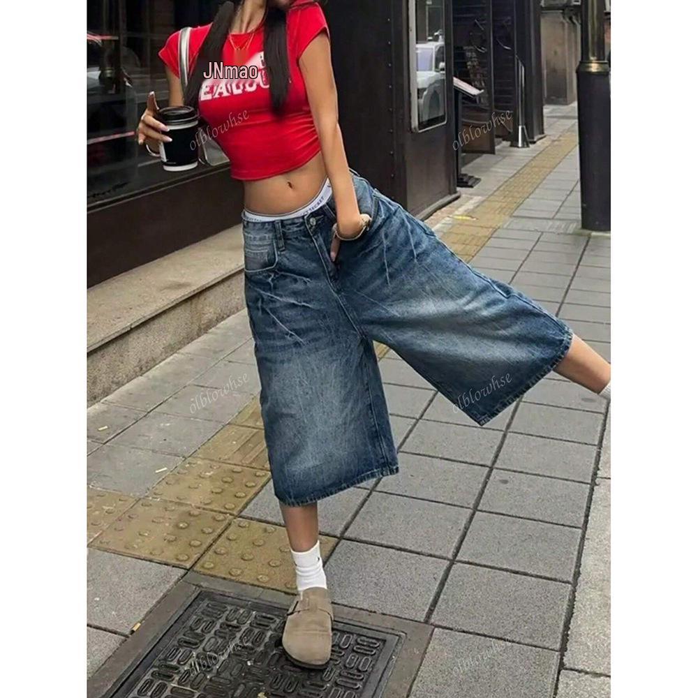 Women s Fashion Retro High-Waist Wide-Leg Cropped Jeans XL