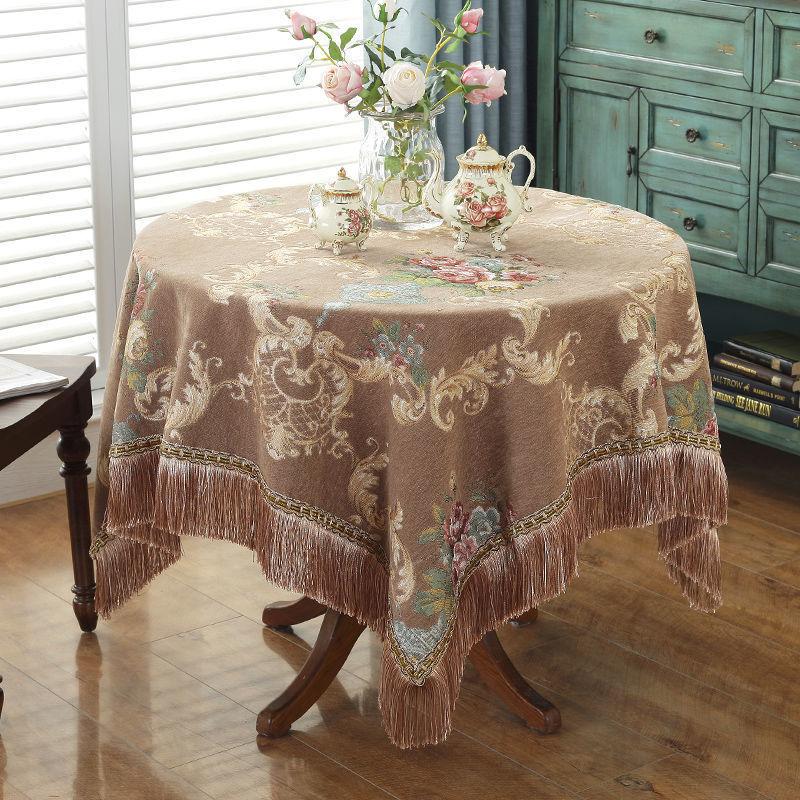 European Style Flower Tassel Tablecloth Thicken Chenille Rectangular Table Cover Round Dining Table Coffee Cloth Dust-proof