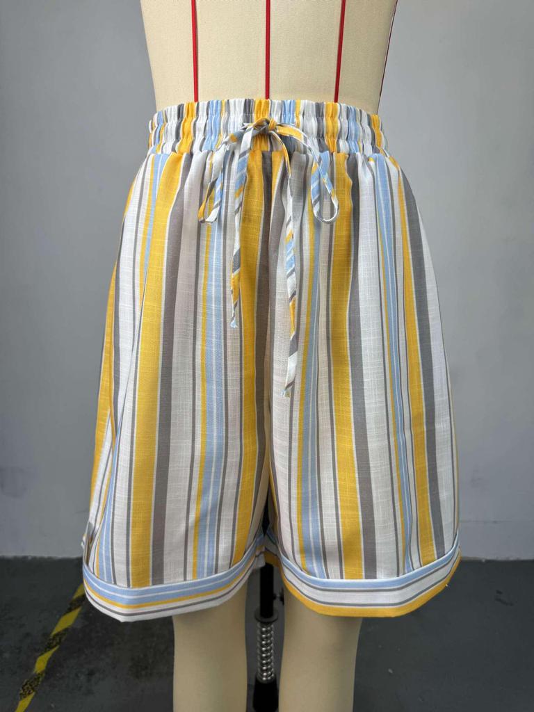 European & American Women's Striped Short-Sleeve Shirt & High-Waisted Shorts Set - Summer 2026 Collection