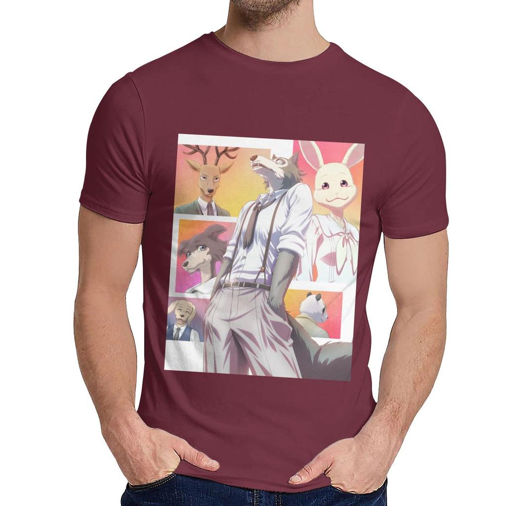 For Man Tee Shirt Beastars Animal Anime Natural Cotton Top Design Round Collar Retro T