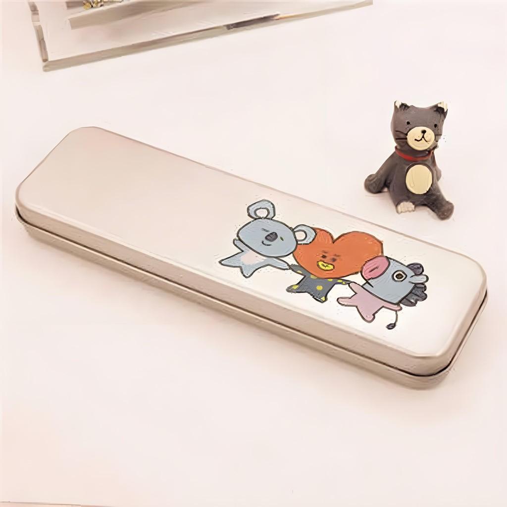 Bts Kpop Bt21 Metal Cartoon Pencil Box Shooky Chimmy Pen Study Stationery Case