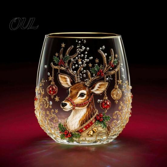 Accessori Cucina Tema Natale Vetro Artistico Tazza con Cucchiaino, Classico Babbo Natale Renna Pupazzo di Neve Bicchieri per Feste Design Tumbler, Bicchieri