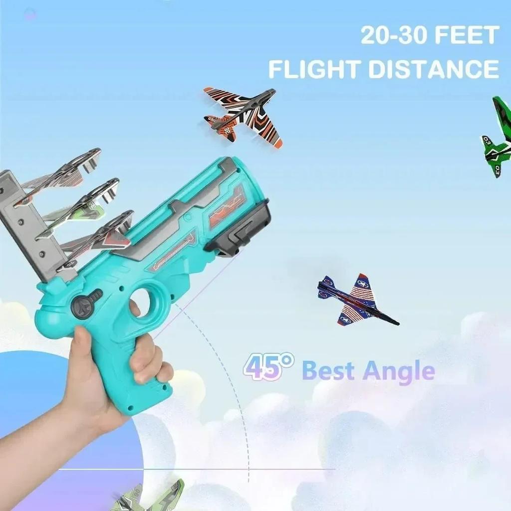 Beliebte Schaumstoff-Ausstoß-Flugzeugspielzeugpistole, Kinder-Flugspielzeug für draußen, Pistole, rollendes Flugzeugmodell, Outdoor-Spielzeug