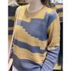 Autumn Winter Round Neck Patchwork Bottomed Sweater Women Loose Casual Vintage Knitting Pullover Top