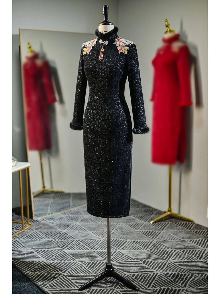 2024 Winter Elegantes Rotes Cheongsam Toastkleid: Bequeme, modische Brautmode im chinesischen Stil