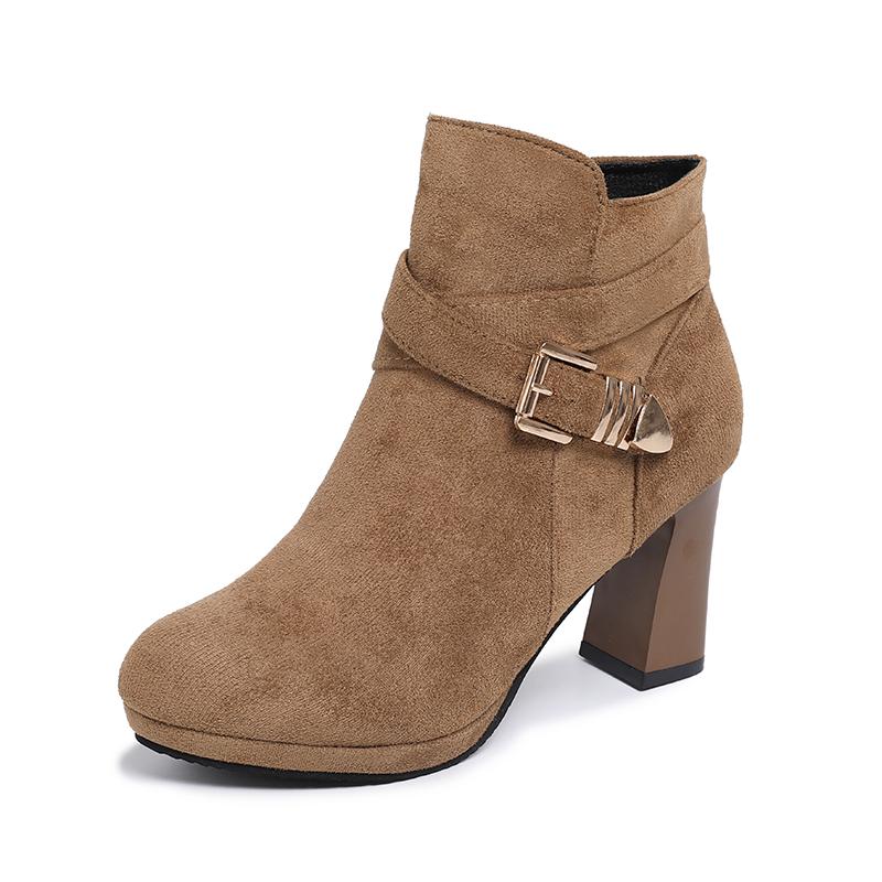 High Heels Block Heel Booties Platform Platform Belt Buckle Fashion Naked Boots Non-Slip Women 34