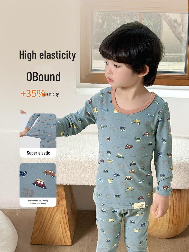 Ensemble de sous-vêtements chauds et pyjama pour garçons Lanweiliyang en coton - Haut et pantalon couche de base automnale