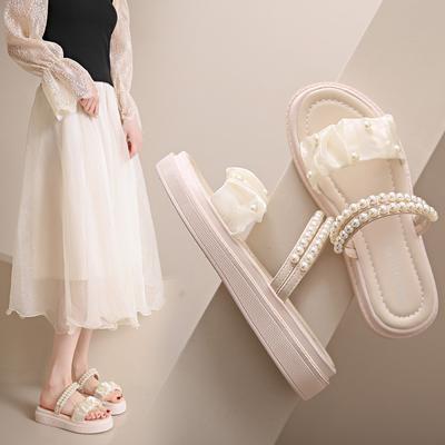 Two Wearing Sandals Women's Summer New Fashion Pearl Versatile Roman Shoes Fairy Style Platform Sandals Ins