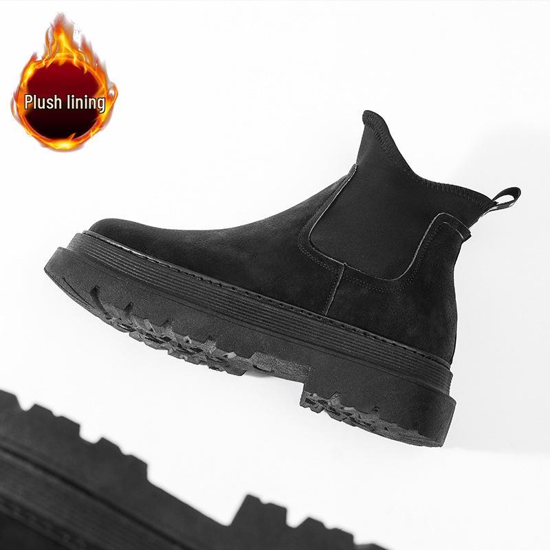 Men's Plus Velvet Warm Chelsea Boots - Korean Style High Top for Autumn/Winter
