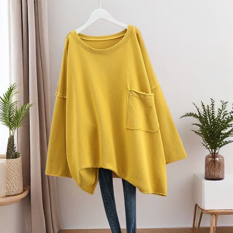 Plus Size Women Solid Color Long Sleeve Pocket Hoodie Spring Autumn Loose Casual Oversized Tops Pullover