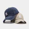 Fashion Solid Color Baseball Hat for Men Women R-Letter Washed Cotton Sunshade Duck Tongue Cap Unisex Adjustable Peaked Hat