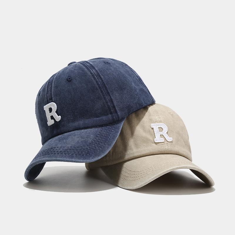 Fashion Solid Color Baseball Hat for Men Women R-Letter Washed Cotton Sunshade Duck Tongue Cap Unisex Adjustable Peaked Hat