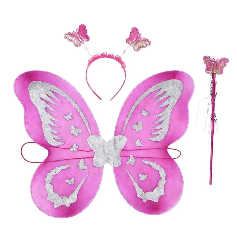 

3Pcs/Set New Sparkling Butterfly Wings Princess Hair Hoop Colorful Fancy Dress Fairy Wand Dress Up Wings for Girl Dressing Up