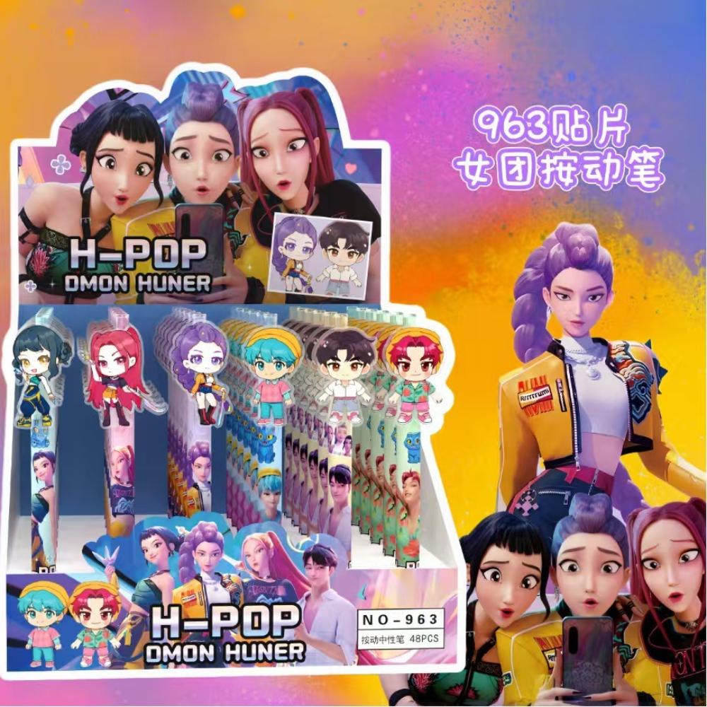 12/24Pcs K-Pop Demon Hunter Huntrix Rumi Zoey Animation Character 0.5mm Black Gel Writing Tool Student Writing Writing Tool Suitable for School Office