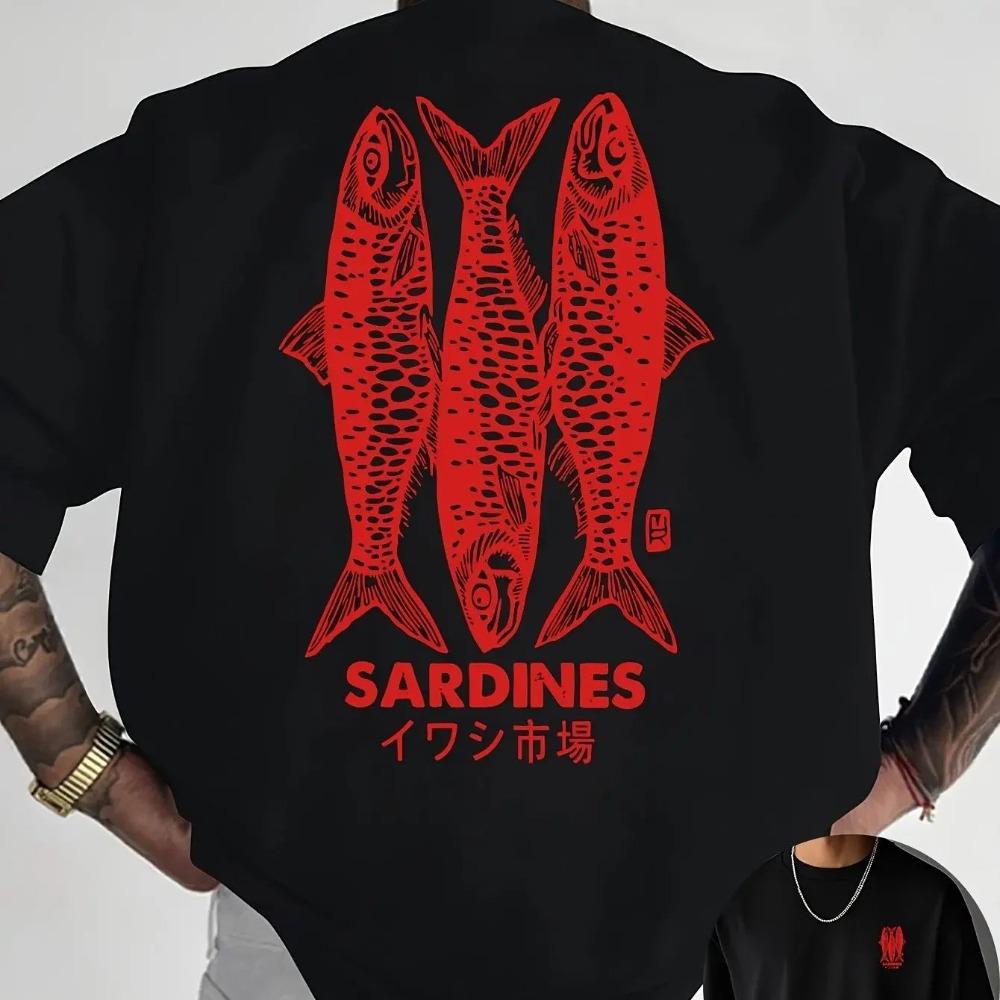 Sardines Fish Market Unisexs Tshirt Graphic Casual Cotton Short Sleeve Tops Summer Streetwear