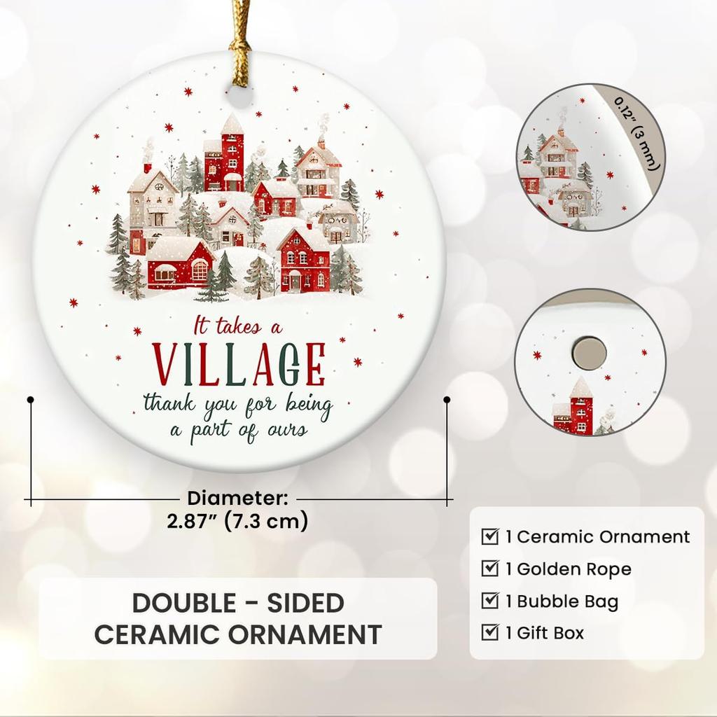 Thank You Ornament 2025 - It Takes A Village Ornament, Unique Xmas Gifts for Coworkers Boss Mentor, Thank You Gifts for Women Men Teachers Coaches