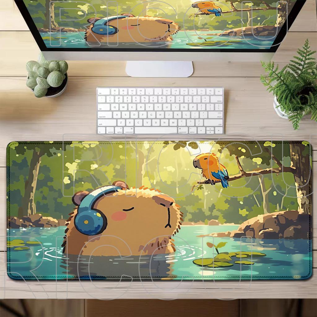Capybara Mauspads Tastaturmatte Tisch 80x40cm Schülerschrank Gamer Schreibtisch Mauspads Teppichmatten Knitterfrei Rutschfest Schreibtischmatte