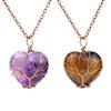 Ancient Red Copper Hand-Wound Peach Heart Natural Stone Heart-Shaped Powder Crystal Tree Of Life Necklace N519