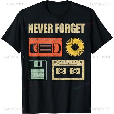 Never Forget Audio Cassette 70s 80s 90s Funny T-Shirt Casual Fashion Loose Streetwear Man Tshirt Short Sleeve Vintage Women Tee