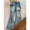 Women's Light Blue Washed Flare Jeans Low Waist Slim Fit Elastic Denim Pants