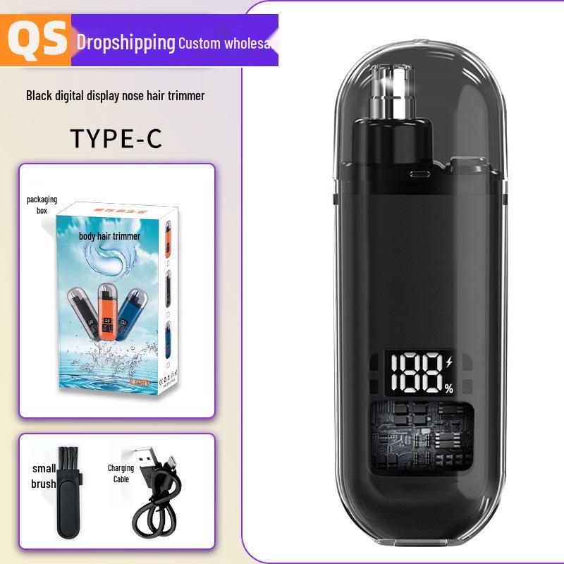Rechargeable Waterproof Unisex Nose Hair Trimmer with Power Display