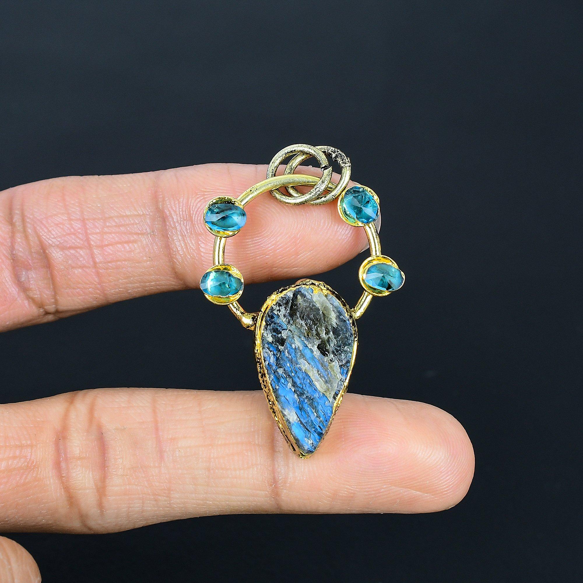 

Neon Blue Apatite Gemstone Pendant Copper Electroformed Jewelry, Handmade Antique Pendant Jewelry, Gift For Mother 2.55 inches