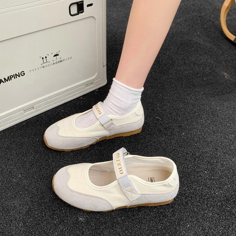 Weichsohlige Klettverschluss-Ballerinas im Mary-Jane-Stil mit flachem Ausschnitt, Damen-Sommer, neu, Retro, Ein-Pedal-Damen-Schuhe, Trend