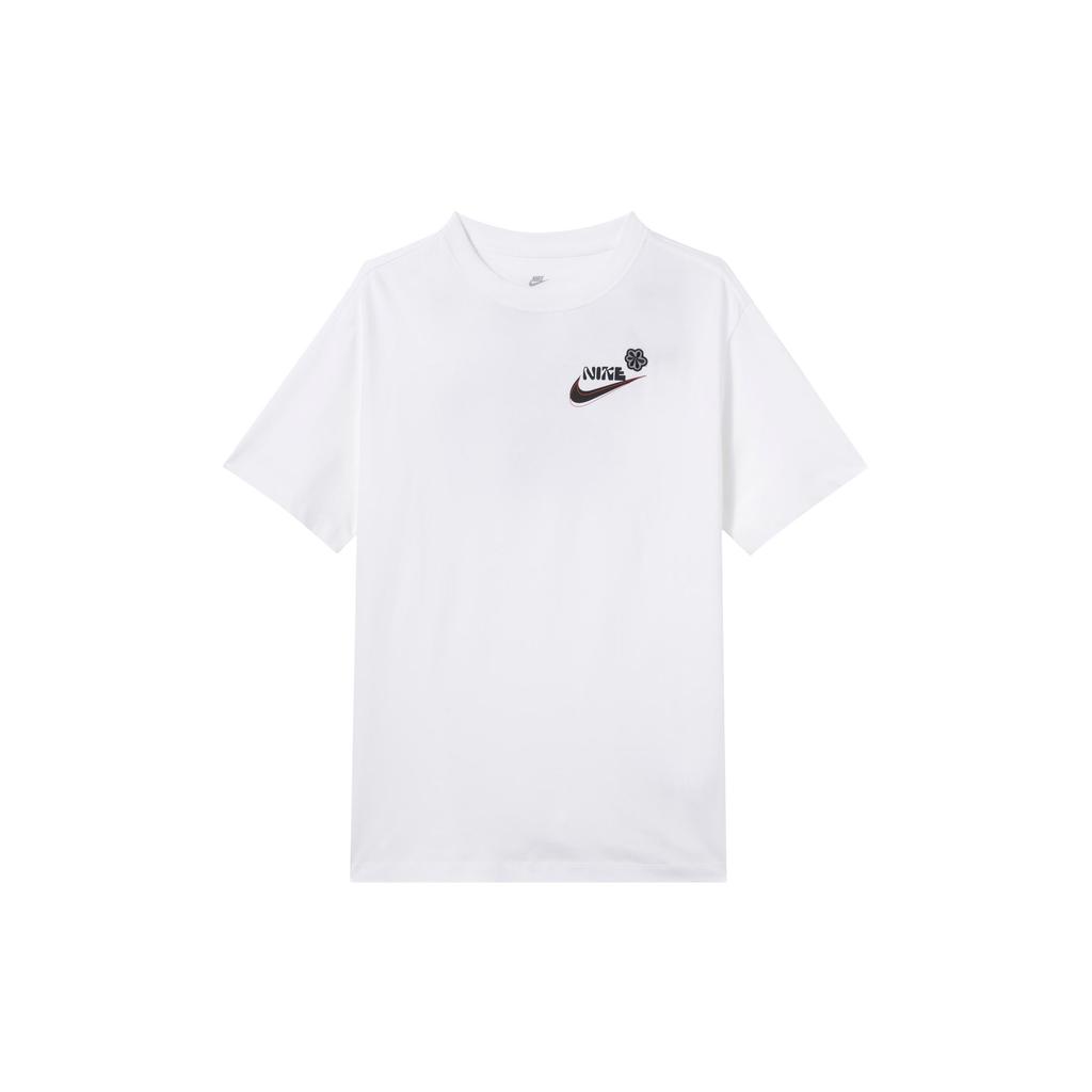Nike Alphabet Logo Print American Retro Casual Pullover Crew Neck Short Sleeve T-Shirt With Dropped Shoulders Women Tops White DR9003-100