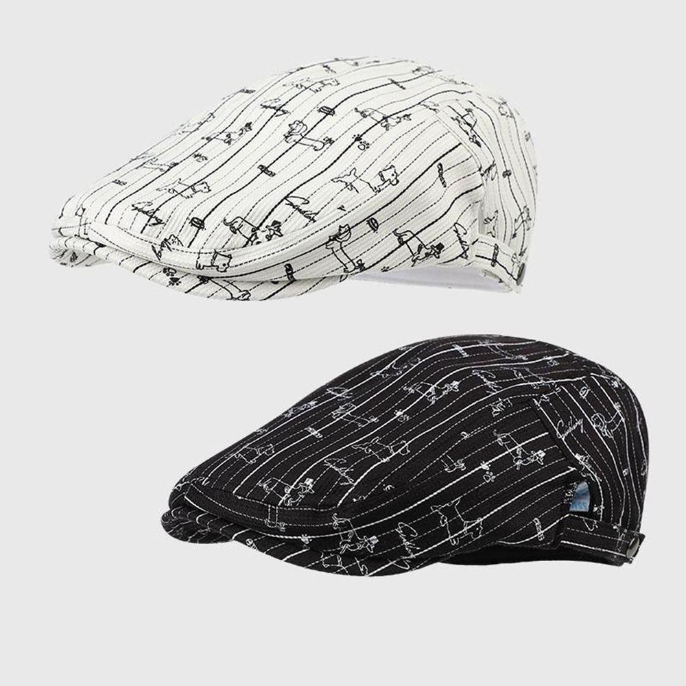 Printed Stripe Beret Cartoon Retro Painter Hat Fashion Octagonal Hat Girl