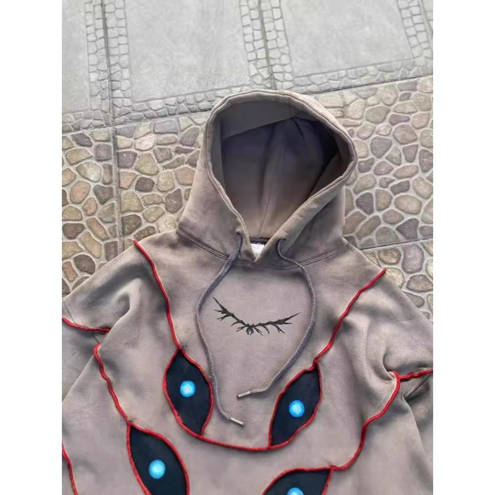 Gothic Punk Ögonmönster Patchwork Huvtröjor Dam Y2k Topp Ny Retro Lös Långärmad Sweatshirt Herr och Dam Huvtröja Streetwear