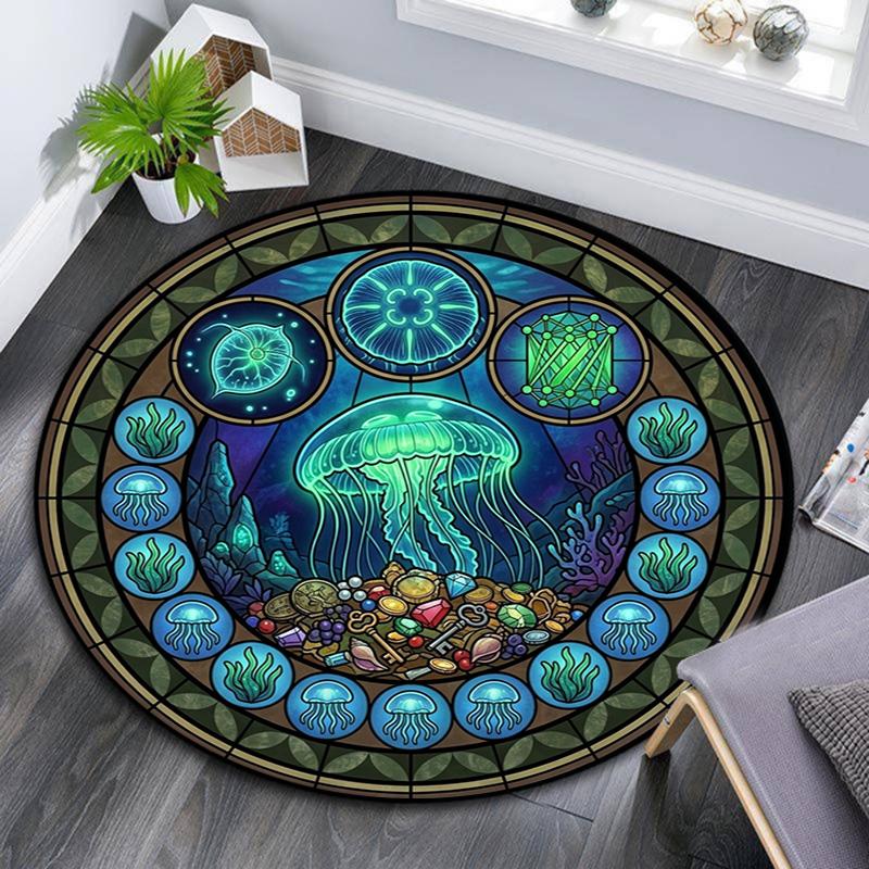 Underwater Treasures Round Area Rug Under Office Chairs Bedroom Living Room Home Decor
