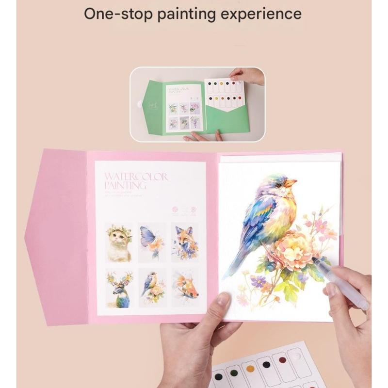 Art Doodling Book with 12 Color Watercolor Paint Water Brush Pen Stress Relief Painting Book For Children Adult Drawing