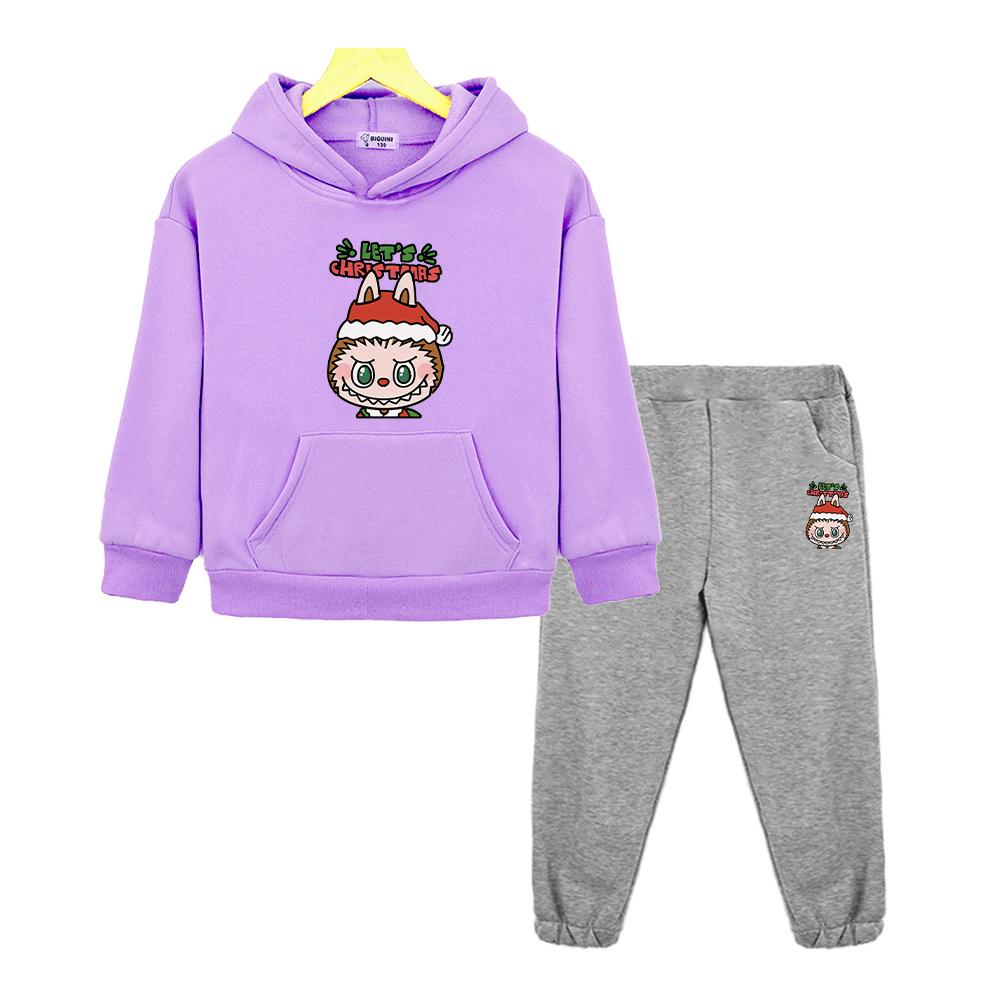 labubu  2pcs pullover+pants Cartoon Jacket Kawaii  boys girls Hooded Sets Anime hoodie Fleece sweatshirt  kids boutique clothes