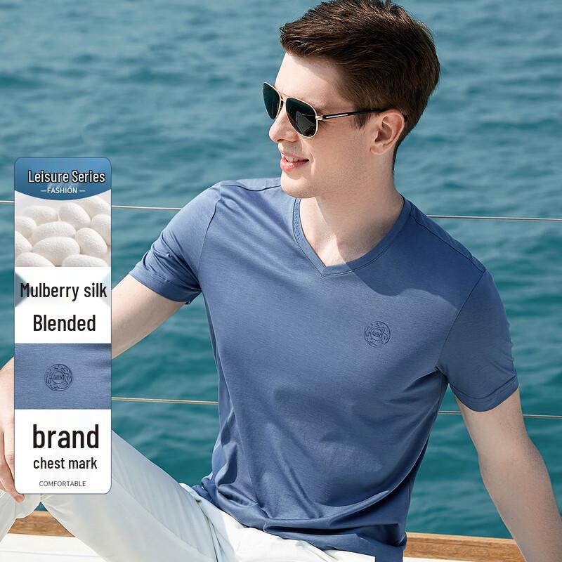 

Мужская футболка Antonio с V-образным вырезом, коротким рукавом, из шелковой смеси XL