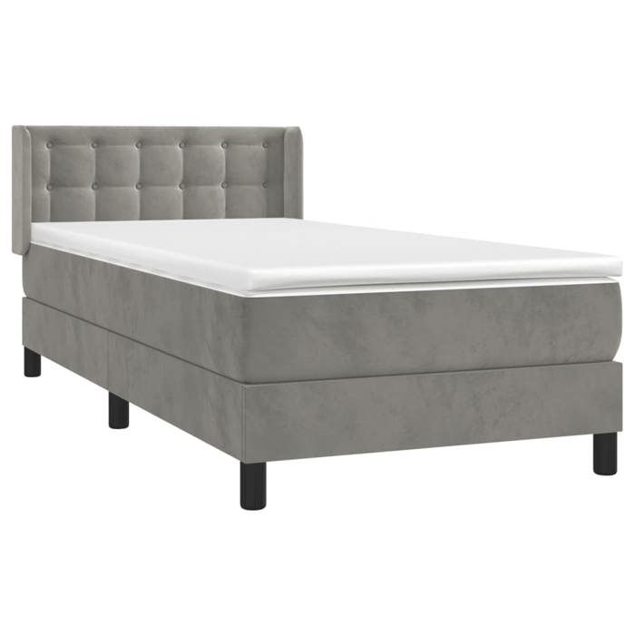 3131165 vidaXL Bed with Divan Base and Mattress Light Grey 80x200 Cm Velvet