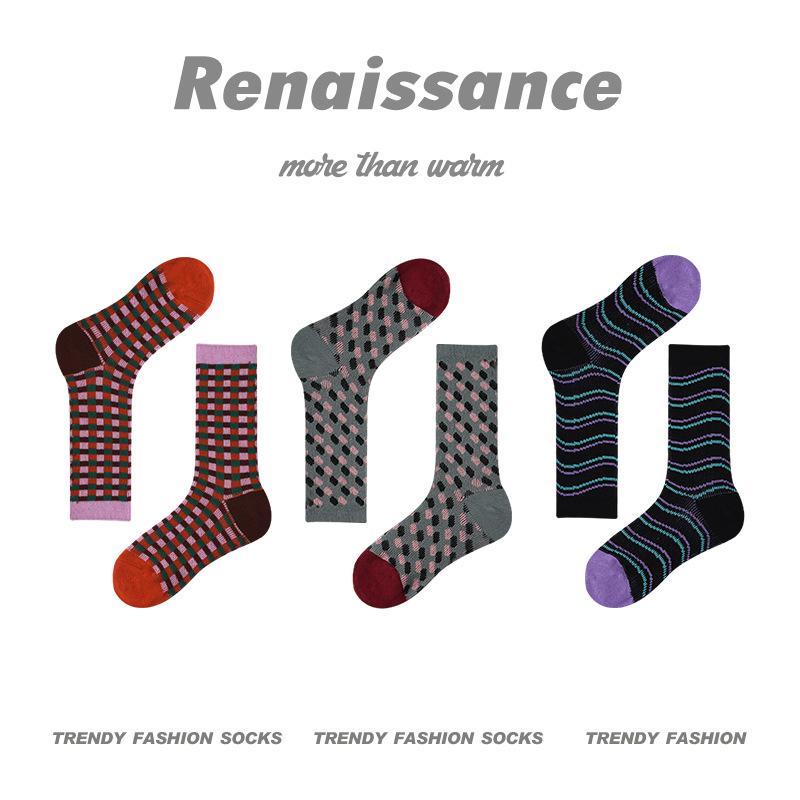 3 Pairs of Female Spring and Autumn  New Trend Retro Tube Socks