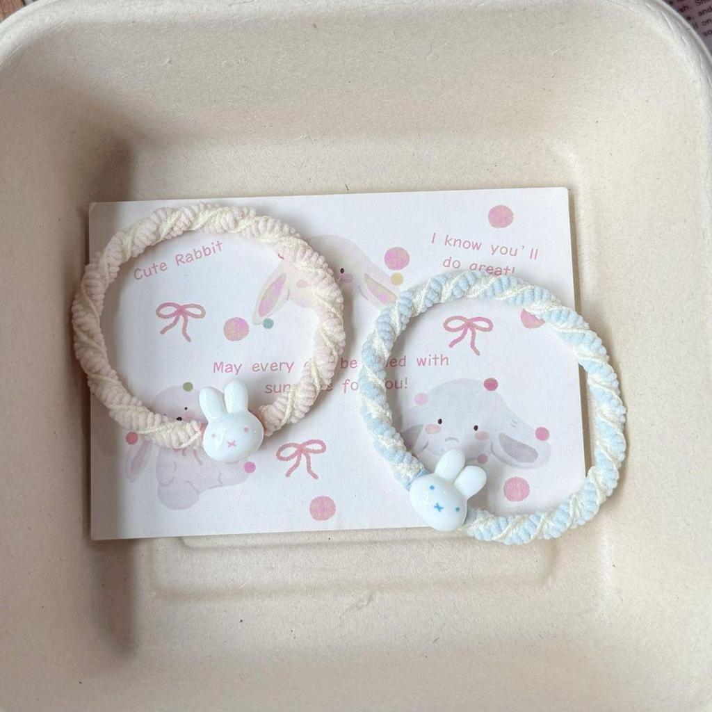Miffy Macaron Color Resin Hair Ties for Students - Cute Kitty Duo Rubber Bands for School