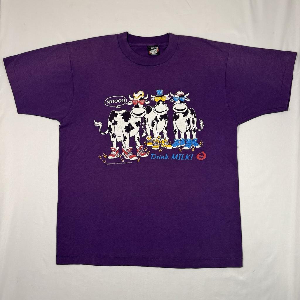 Vintage 80s Faded Drink Milk Promo T-Shirt Single Stitch Cows Funny USA L Unisex T-Shirt