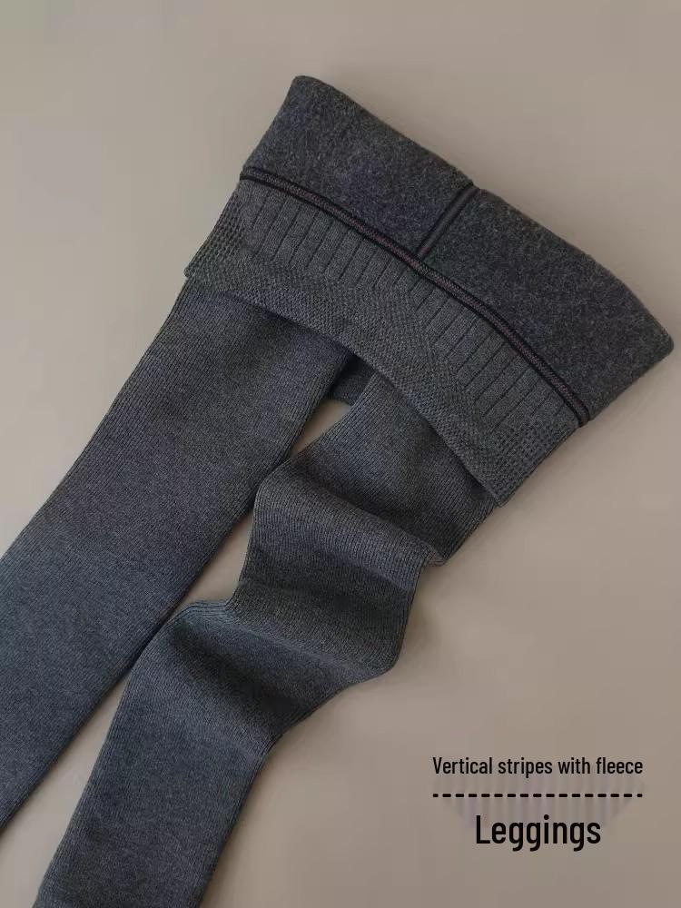 Plus Velvet Thickened Ribbed Cotton Pants: Women's Spring & Autumn Tight Fit Foot Loop Pantyhose
