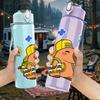 1PC Gardening Bear Cartoon Pattern 750ml Color Plastic Sports Water Bottle Leakproof Flip Straw Lid Suitable for Sports Office Home Use