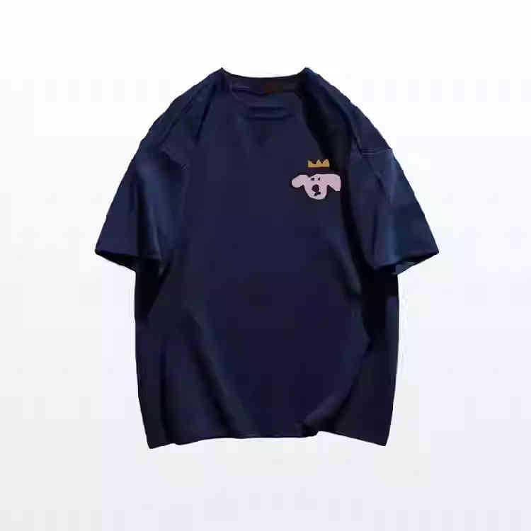 

Женская белая хлопковая футболка свободного кроя с коротким рукавом — модный уличный стиль для лета XXL (130-145 jin) темно-синий