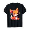Men's Anime Gamer Fox T-Shirt - 100% Cotton 220gsm Soft Casual Tee with Kawaii Gaming Fox & Hearts Design, Cute Video Game Character Apparel for