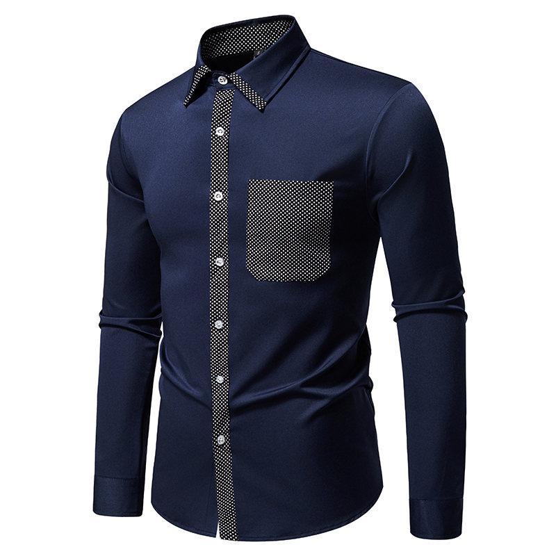Autumn Fashion Men's Patchwork Long Sleeve Shirt High Quality Vintage Color Block Male Casual Social Wedding Party Business