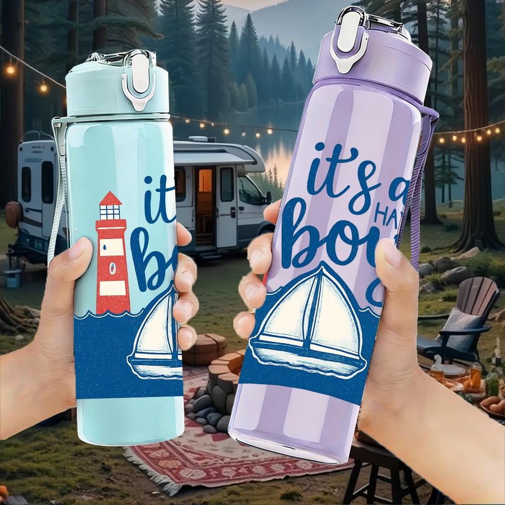 1PC It Is A Boy Lighthouse Sailboat Text 750ml Color Plastic Sports Water Bottle Leakproof Flip Straw Lid Suitable for Sports Office Home Use