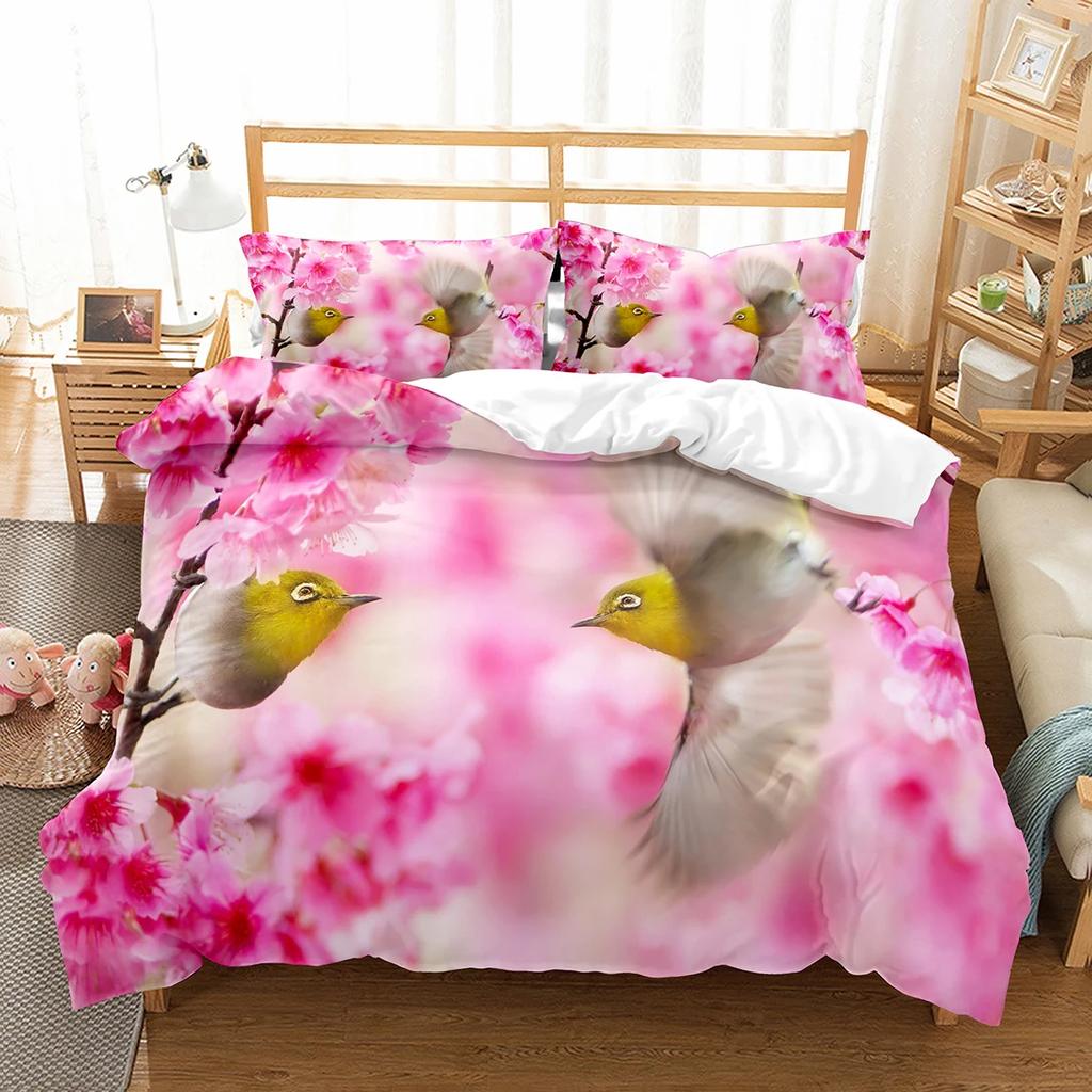 Comforter Cute Birds Wild Animals Pattern Polyester Comforter With For Men Women Bedding Set King Size