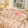 Botanical Floral and Cartoon Rabbit Duvet Cover 3pcs Kawaii Pink Bedding Set For Girl Teen 100% Cotton Farmhouse Comforter Cover