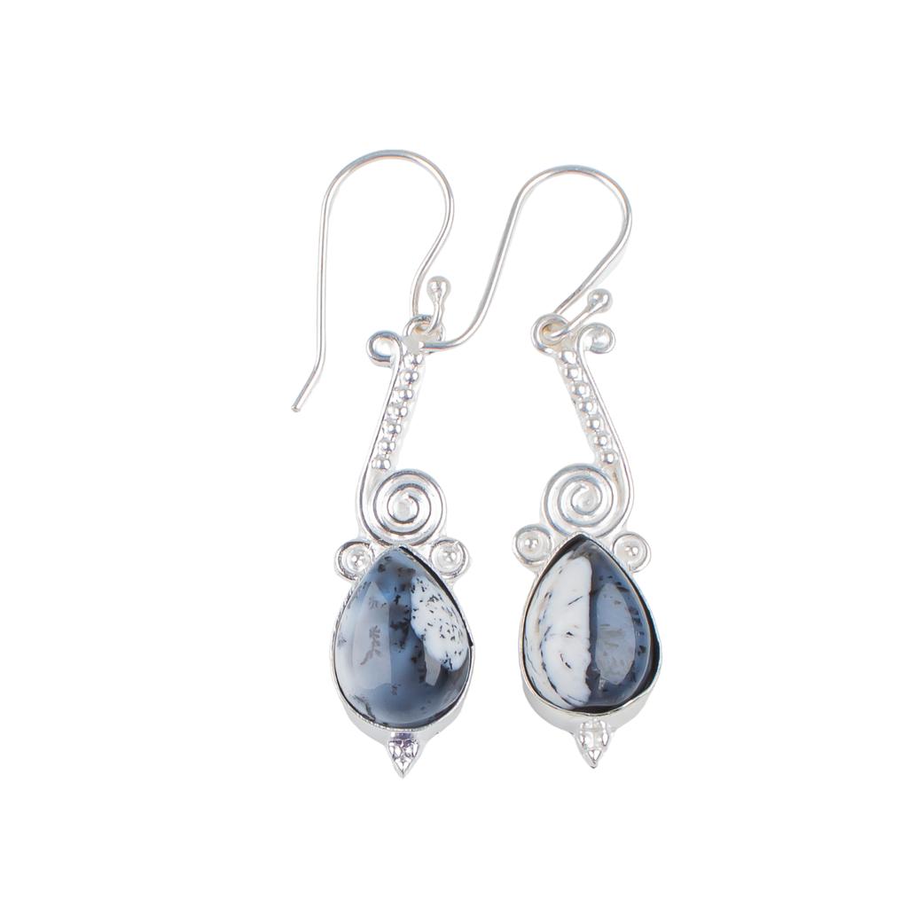 Real Dendritic Opal Gemstone 925 Sterling Silver Stylish Jewelry Earrings 2.10" EE-37-20