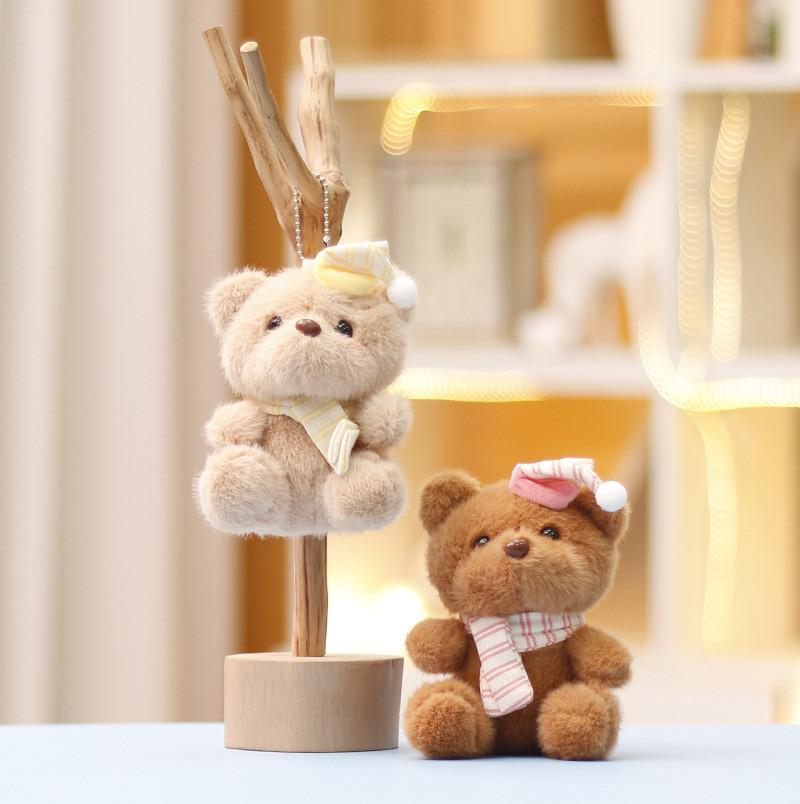 Christmas Bear Plush Stuffed Animal With Santa Hat Keychain For Kids Room